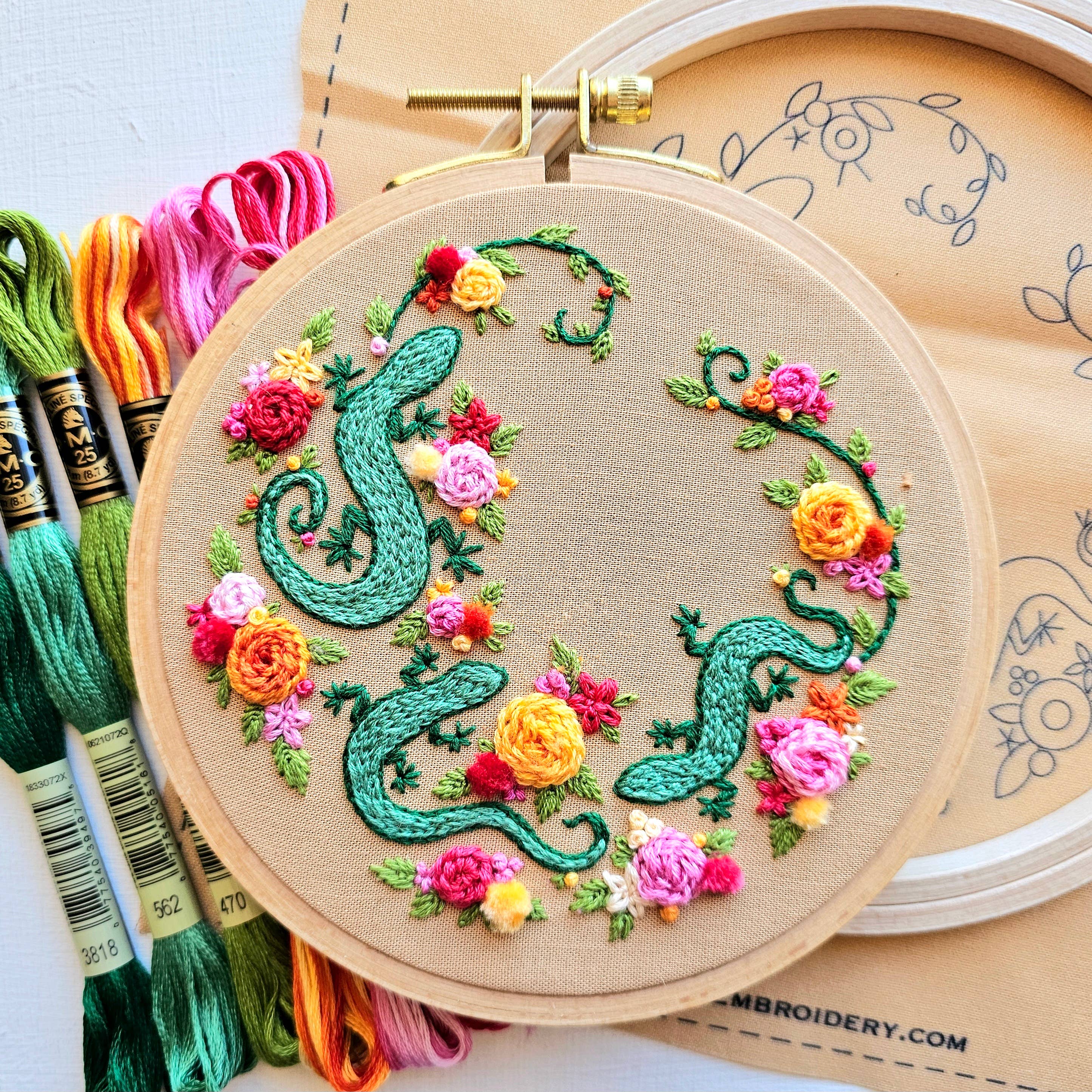 Jessica Long Backyard Geckos embroidery kit