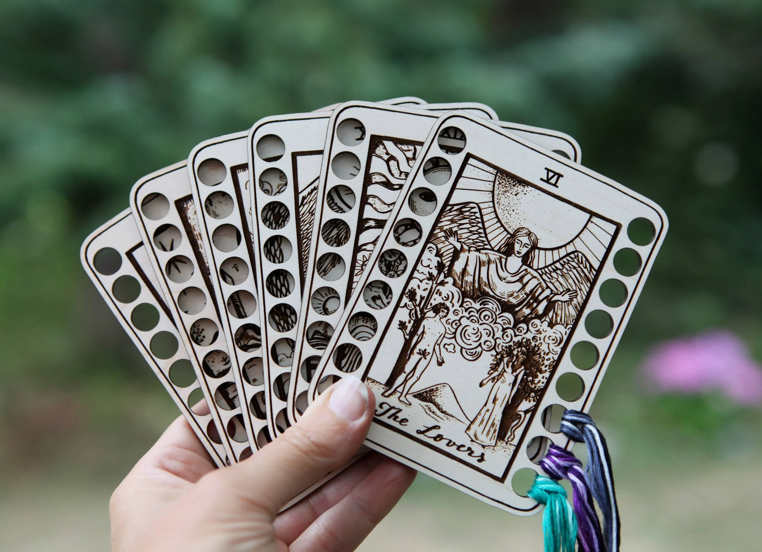 Maple Wood Tarot Card Embroidery Floss Holders: The Moon - Image 5